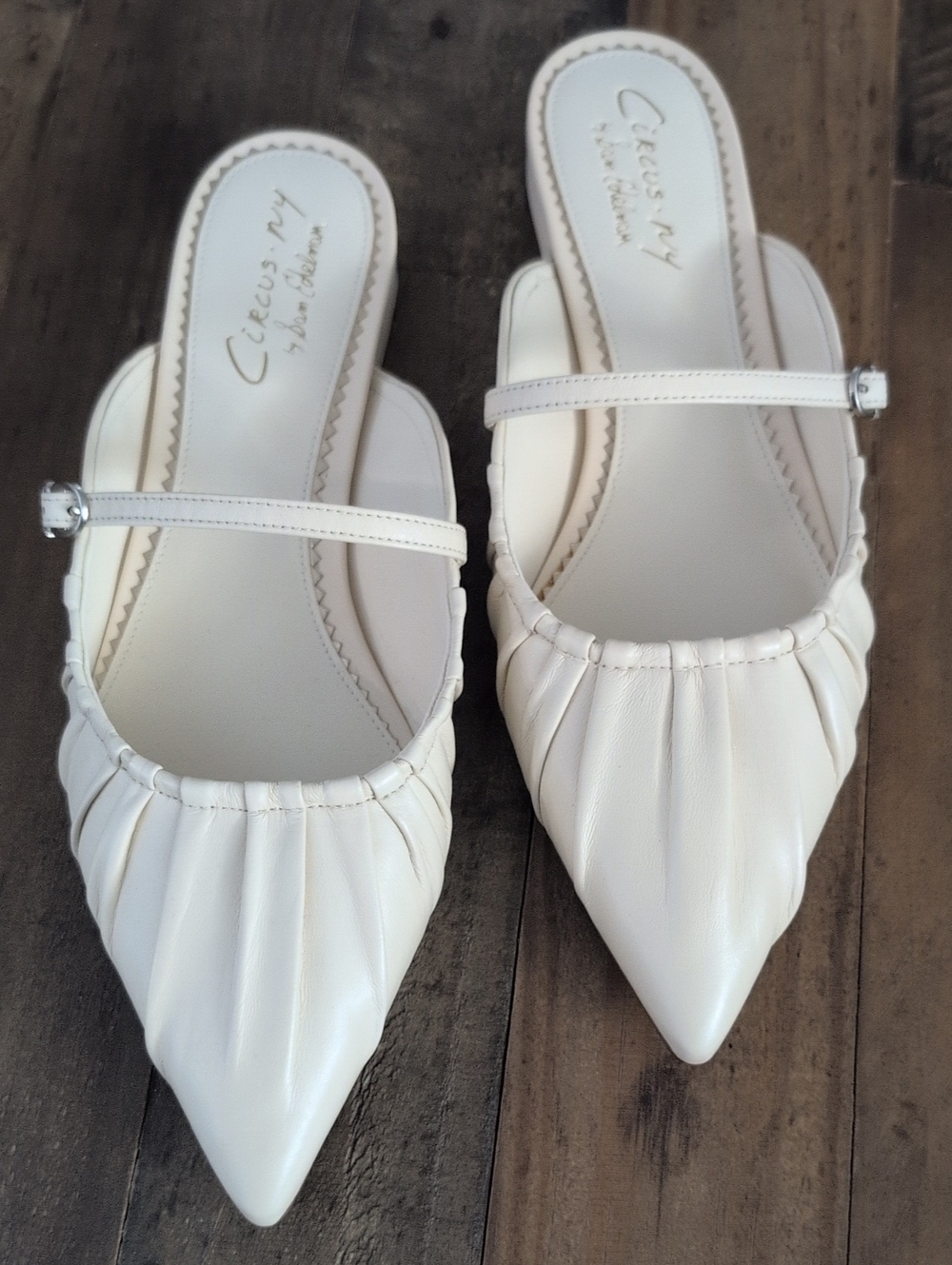 Circus by Sam Edelman Cream _ Pointed Ruched Mule with Instep Strap